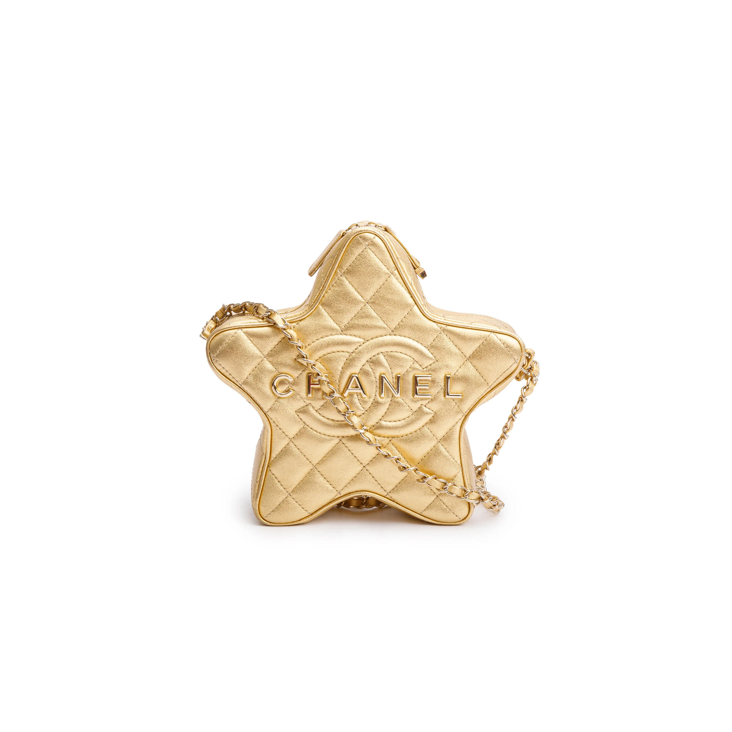 CHANEL METALLIC GOLD LEATHER WALK OF FAME STAR CROSSBODY BAG AS4579 (22.5*22.5*6cm)